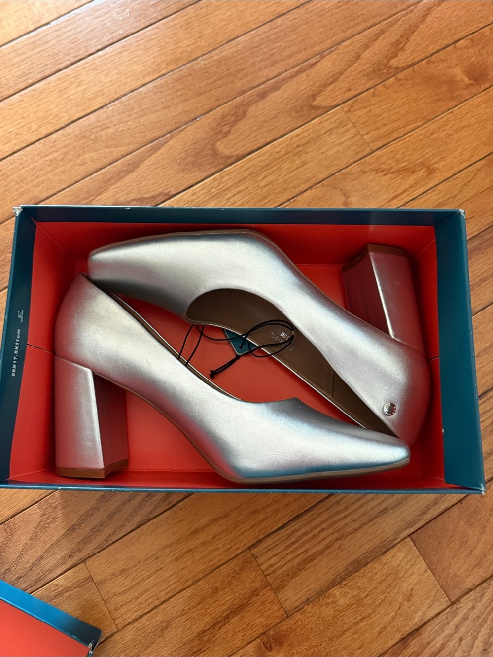AEROSOLES Metallic Silver Block Heel Pumps